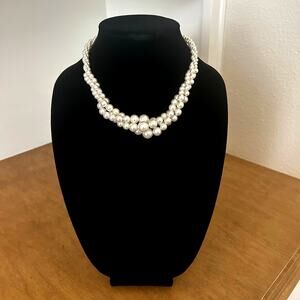 Faux Pearl RMN stamped twisted strand costume necklace short choker style